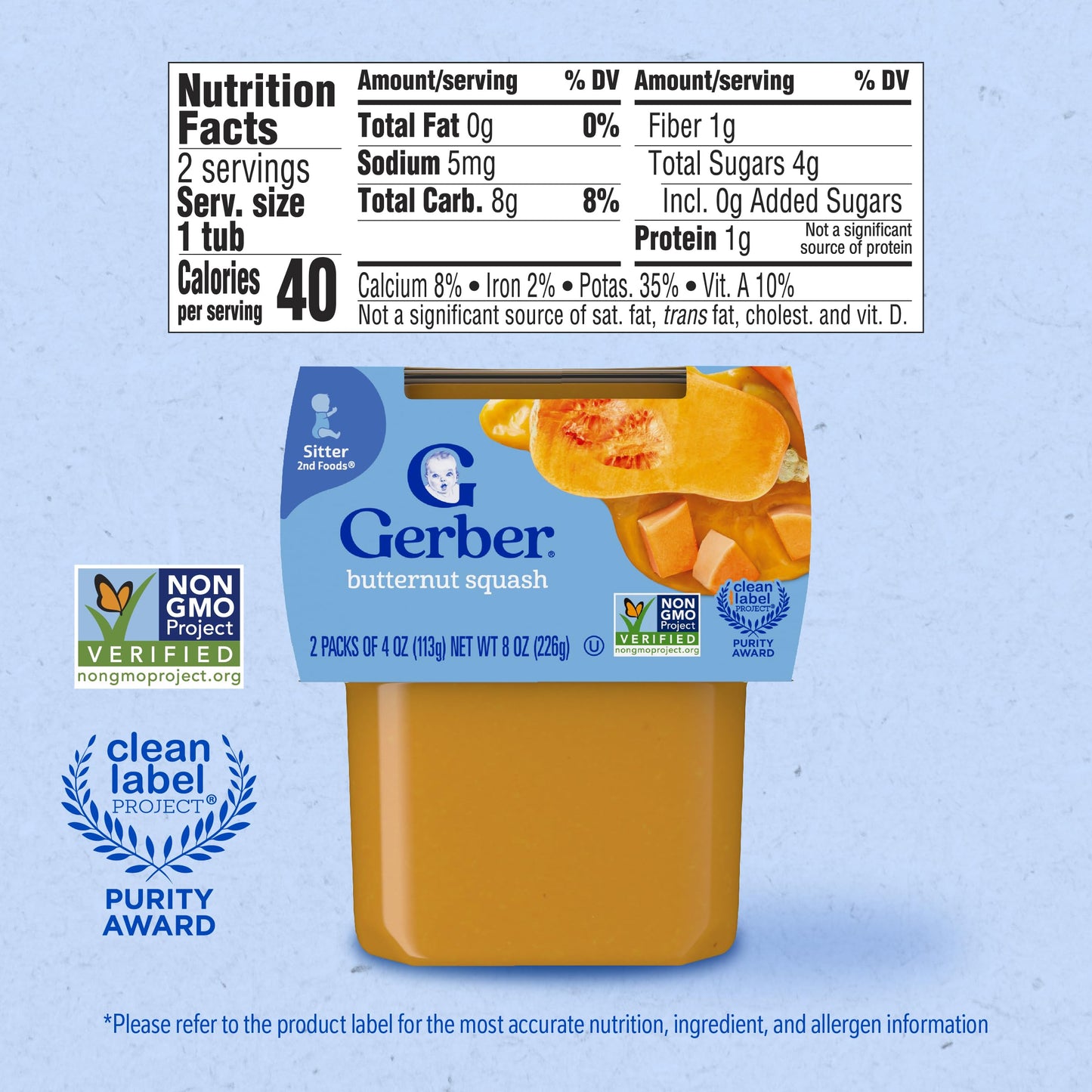 Gerber 2Nd Food Baby Food Butternut Squash Puree, Natural & Non-Gmo, 4 Ounce Tubs, 2-Pack (Pack Of 8)