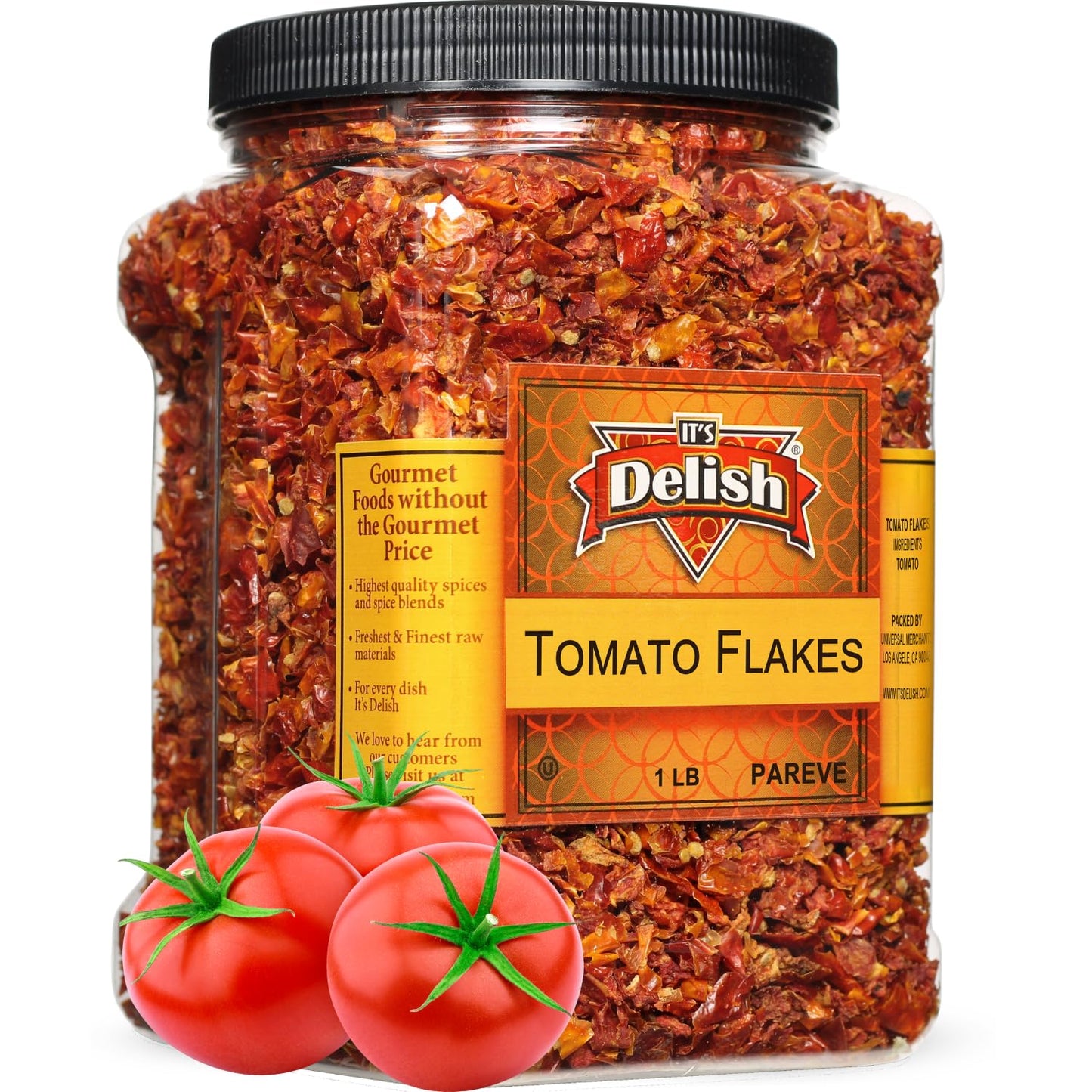 Premium Dried Tomato Flakes By It'S Delish - 16 Oz Jumbo Reusable Container - Dried Natural Tomatoes Ready To Cook - Dehydrated