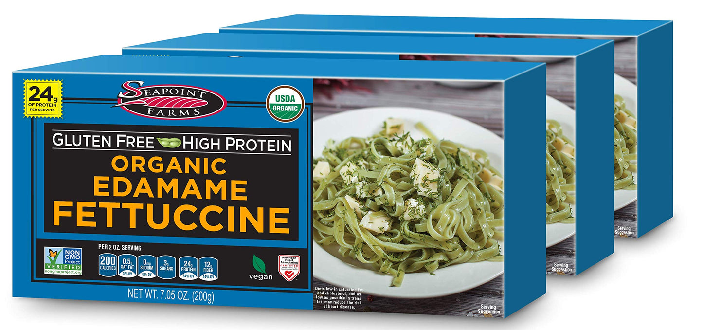 Seapoint Farms Organic Edamame Fettuccine, Healthy Gluten-Free Noodles, 7.05 Oz, Pack Of 3