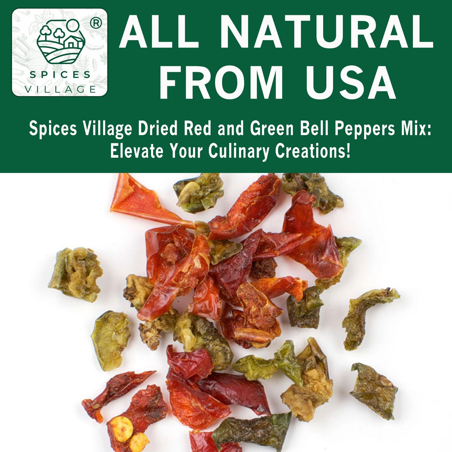 Spices Village Dehydrated Red And Green Bell Peppers Mix, Dried Bell Pepper Flakes, 16 Oz (1 Lb), Dried Ramen Toppings, Bulk Dri