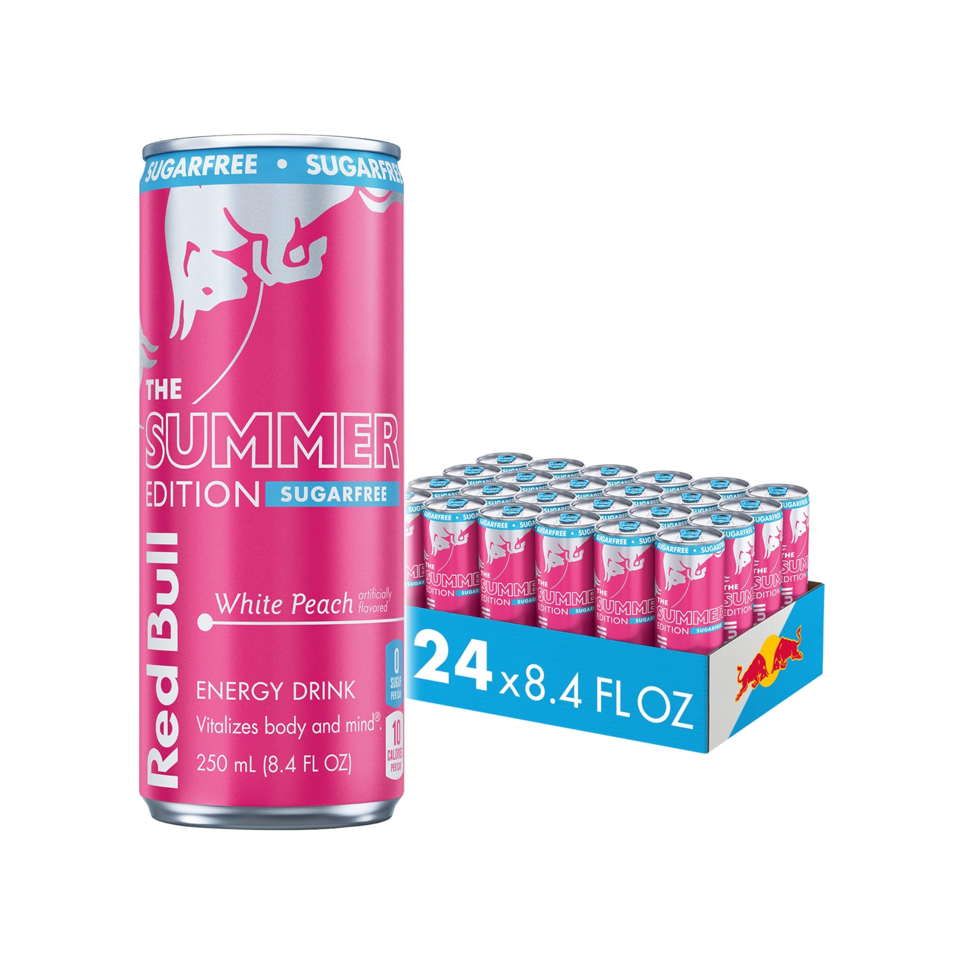 Red Bull Summer Edition Sugarfree Energy Drink  White Peach  8.4 Fl. Oz.  Case Of 24 Cans  With 80Mg Energy Blend  Taurine & B Vitamins