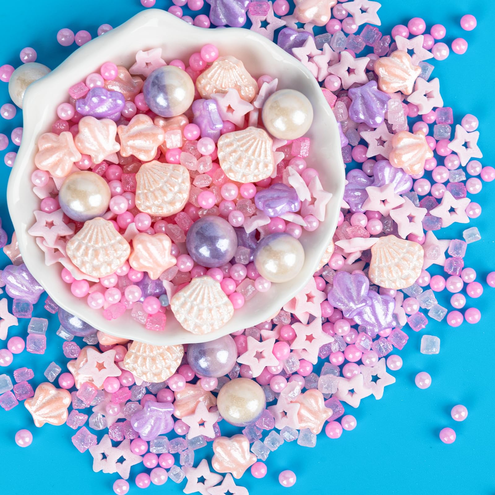 Twisweet Seashell Sprinkles, Edible Pink Sugar Sprinkles, Ocean Theme Cake Topper, 130g/4.58oz, Pink Beach Color