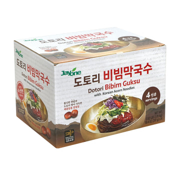Jayone Dotori Bibim Guksu with Korean Acorn Noodles, 4X10.4 oz - Korean Cold Noodle Kit with Sweet & Spicy Sauce, Chewy Wheat No