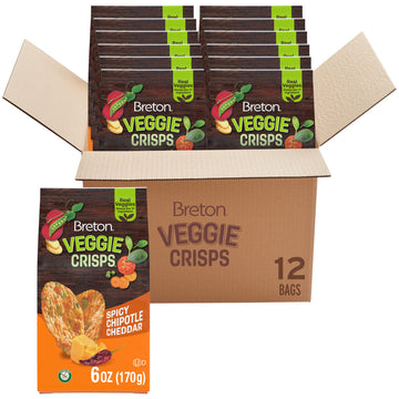 Breton Veggie Crisps Spicy Chipotle Cheddar (Pack of 12) - Popped not Fried Crisps, Made with Real Vegetables, Light and Crispy 