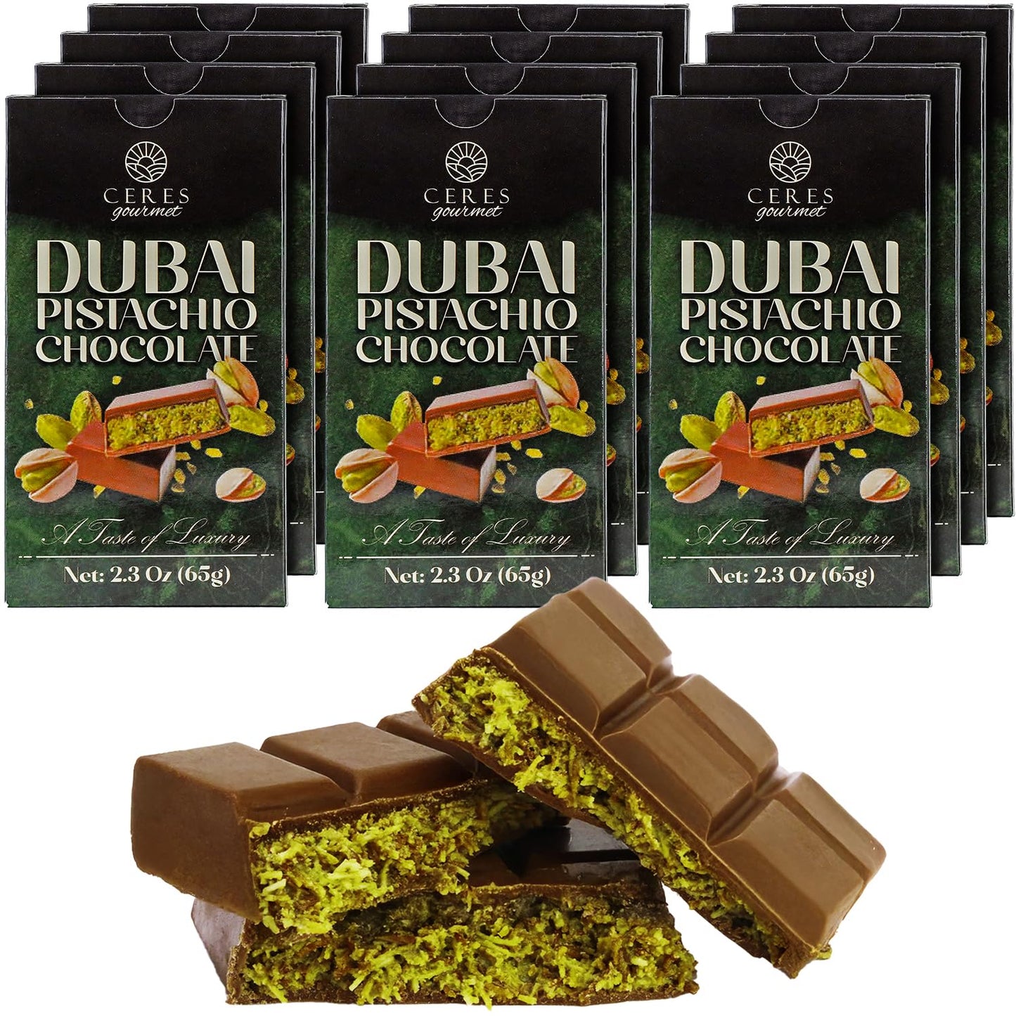 Ceres Gourmet Dubai Pistachio Chocolate Bar – Knafeh-Inspired Milk Chocolate, 2.3 oz (65 g), Mini Size, Crunchy Kataifi & Pistachio-Filled