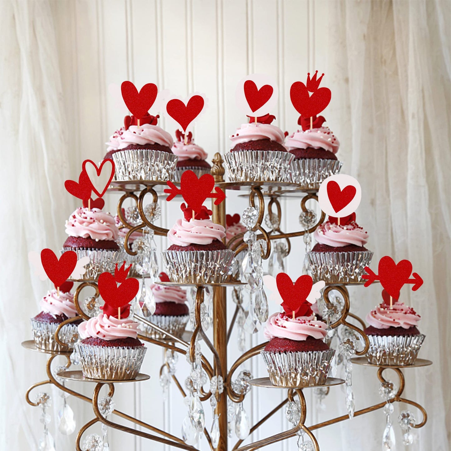 24 Pcs Valentine'S Day Cupcake Toppers Glitter Sweet Love Heart Be Mine Valentines Cupcake Picks Valentine'S Day Theme Wedding B