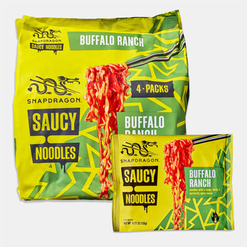 Snapdragon Buffalo Ranch Saucy Noodles, 4-Pack, Authentic Instant Noodles with Rich & Tangy Buffalo Sauce.