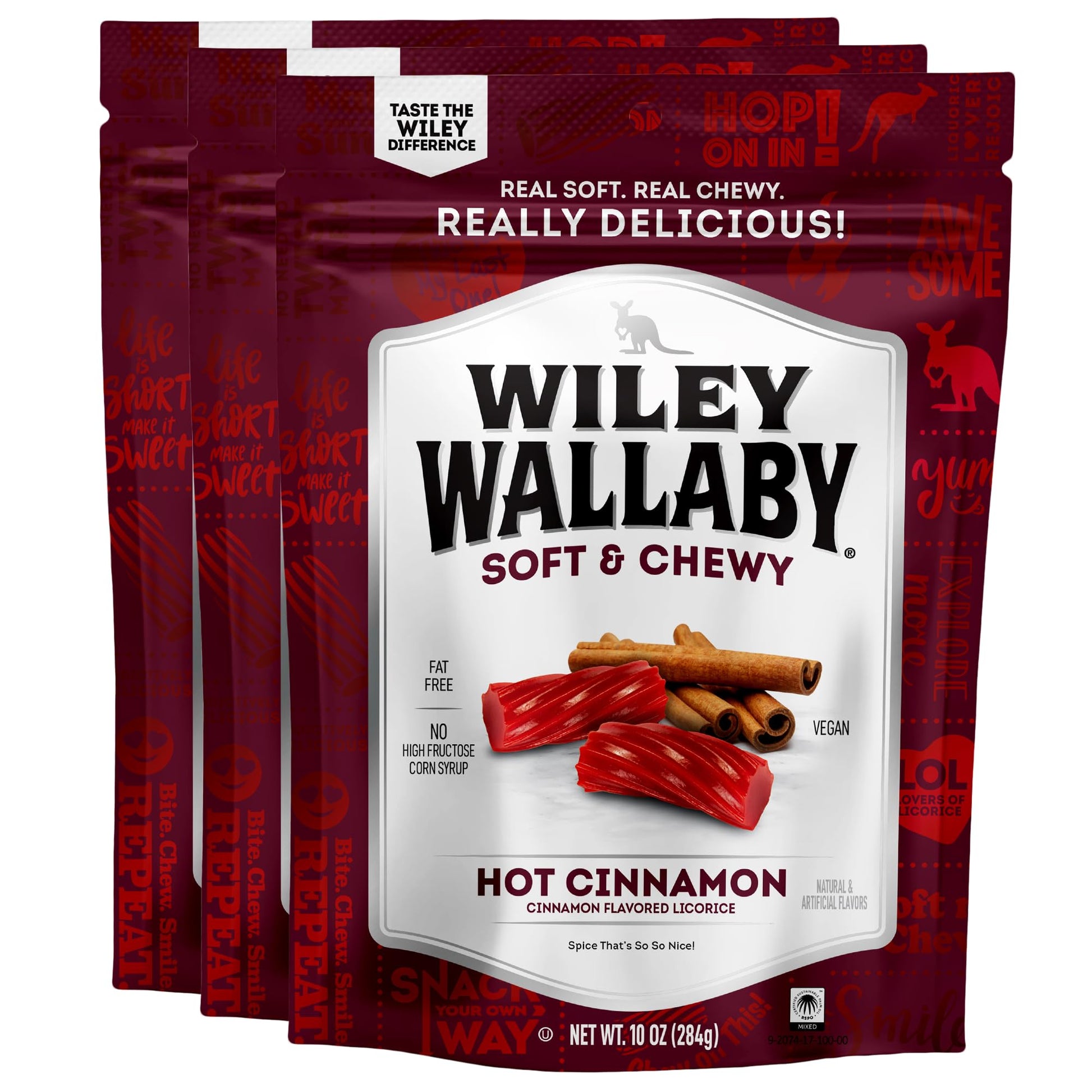 Wiley Wallaby Licorice 10 Ounce Classic Gourmet Soft & Chewy Australian Cinnamon Licorice Candy Twists, 3 Pack