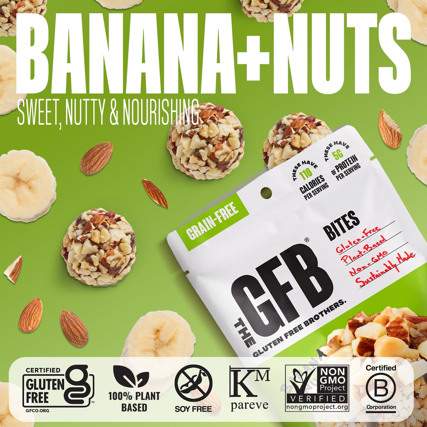The Gfb Grain Free Banana Nut Bites - Our Tasty Snack Is Non Gmo, Vegan & Paleo Friendly - Grain & Soy Free Protein Balls - Plan