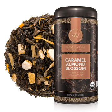Teabloom Organic Black Tea, Caramel Almond Blossom Loose Leaf Tea, Luxury Dessert Tea, USDA Certified Organic, Certified Kosher,