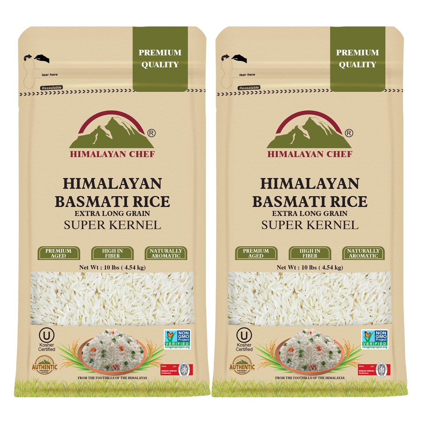 Himalayan Chef Premium Aged Basmati Rice, Naturally aromatic and Pure, White - 20 lbs (5570-2PK)