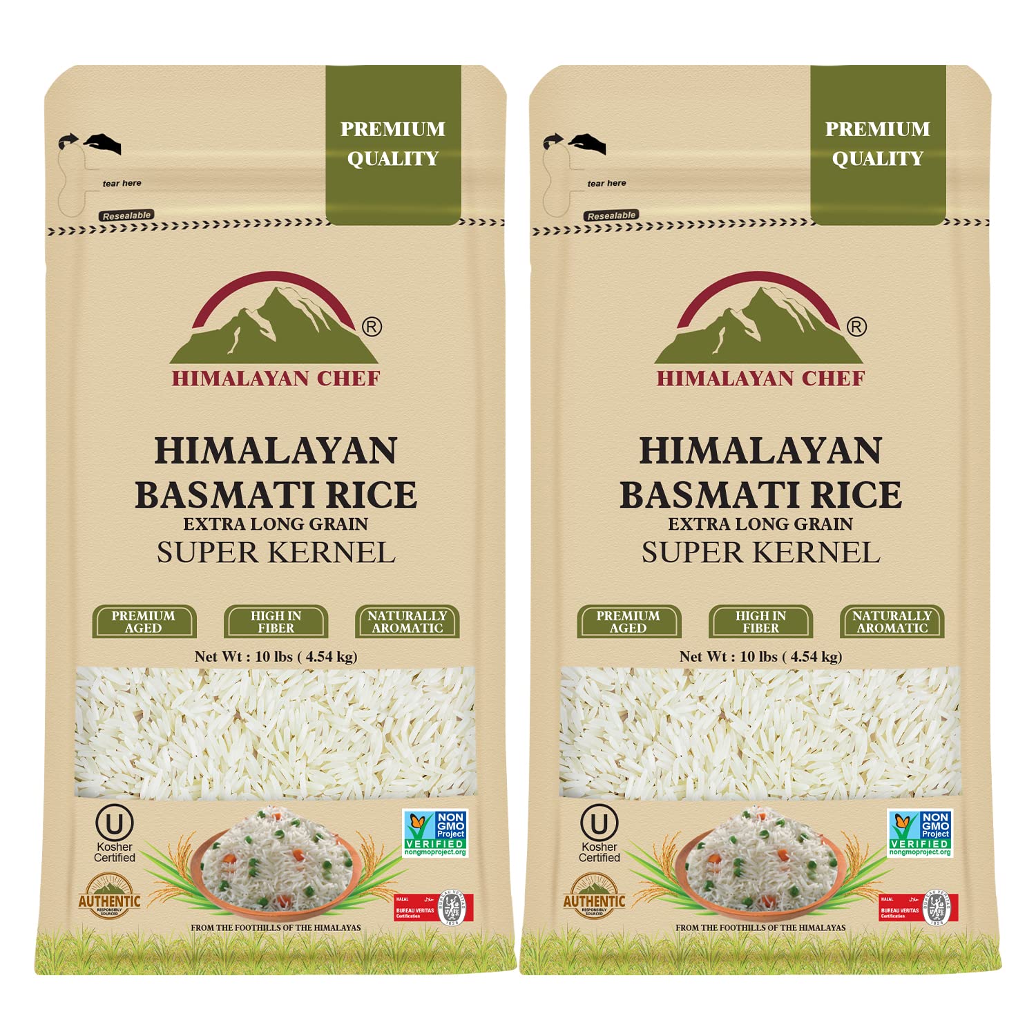 Himalayan Chef Premium Aged Basmati Rice, Naturally aromatic and Pure, White - 20 lbs (5570-2PK)