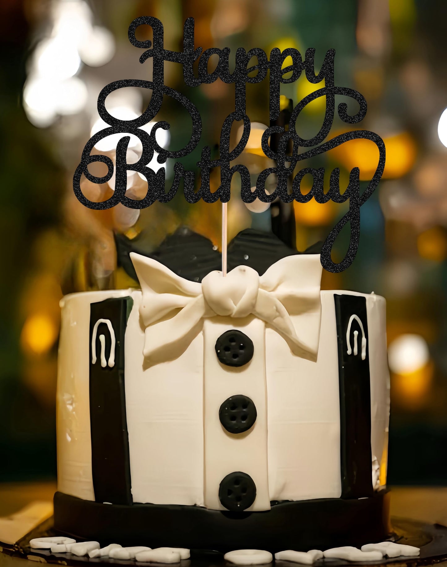 EONNCNT Happy Birthday Cake Topper - Black Glitter Paper Decoration - Model MOUCCT-HB