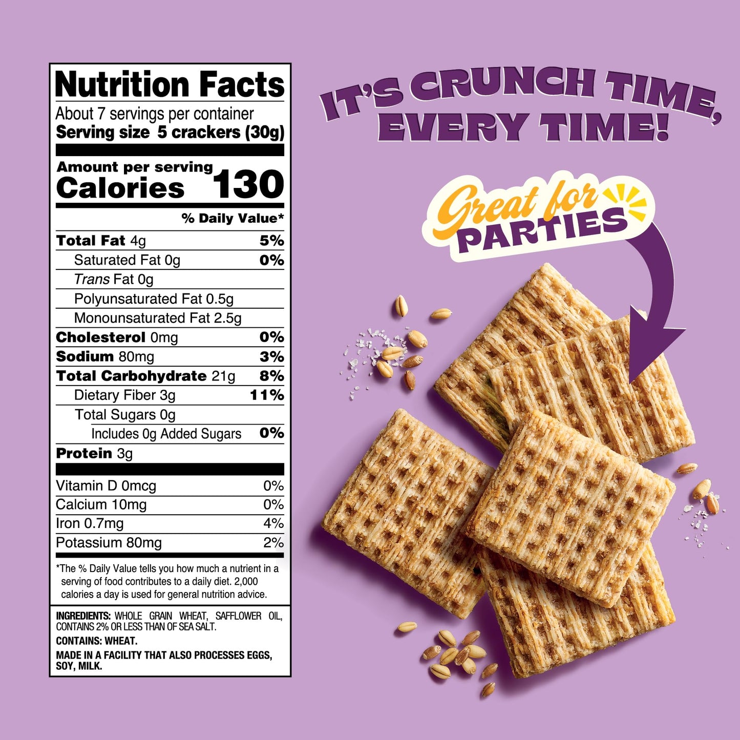 Back to Nature Harvest Whole Wheat Crackers - Dairy Free, Non-GMO, Made with Whole Grain Wheat & Sea Salt, Delicious Snacks, 7 O