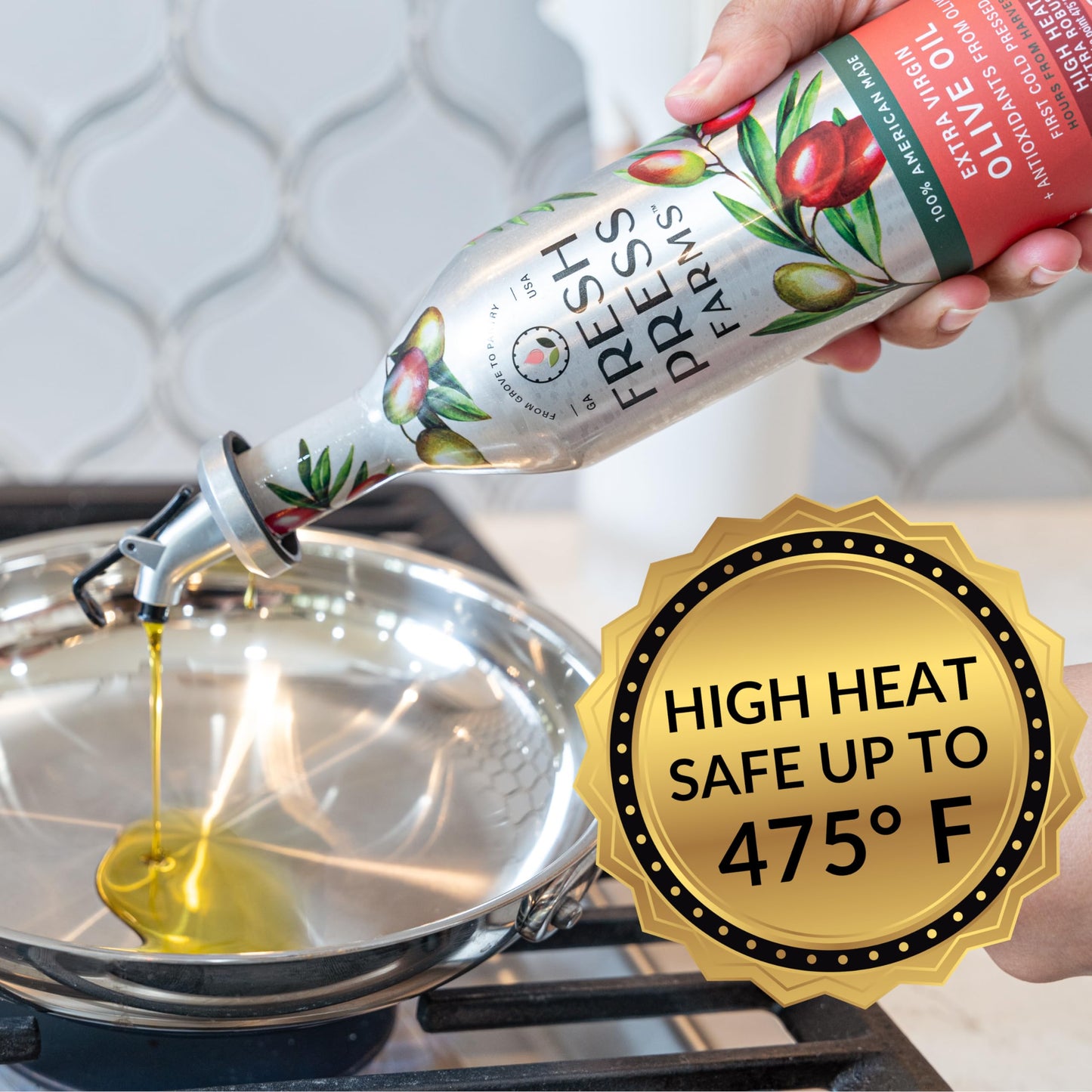 Fresh Press Farms Cold Pressed High Heat Extra Virgin Olive Oil for Pan Frying and Grilling, 16.4 Fl Oz (Pack of 2), Georgia Gro