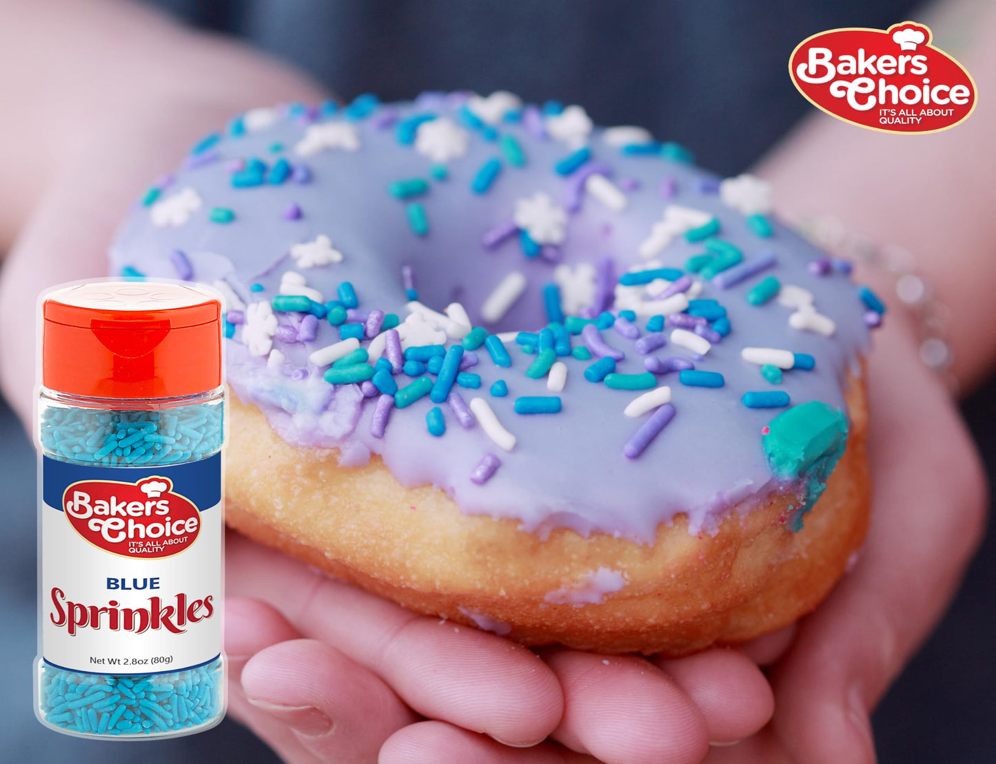 Bakers Choice Blue Sprinkles For Baking - Jimmies Sprinkles For Ice Cream Toppings - Dairy Free, Kosher 2.8 Oz.