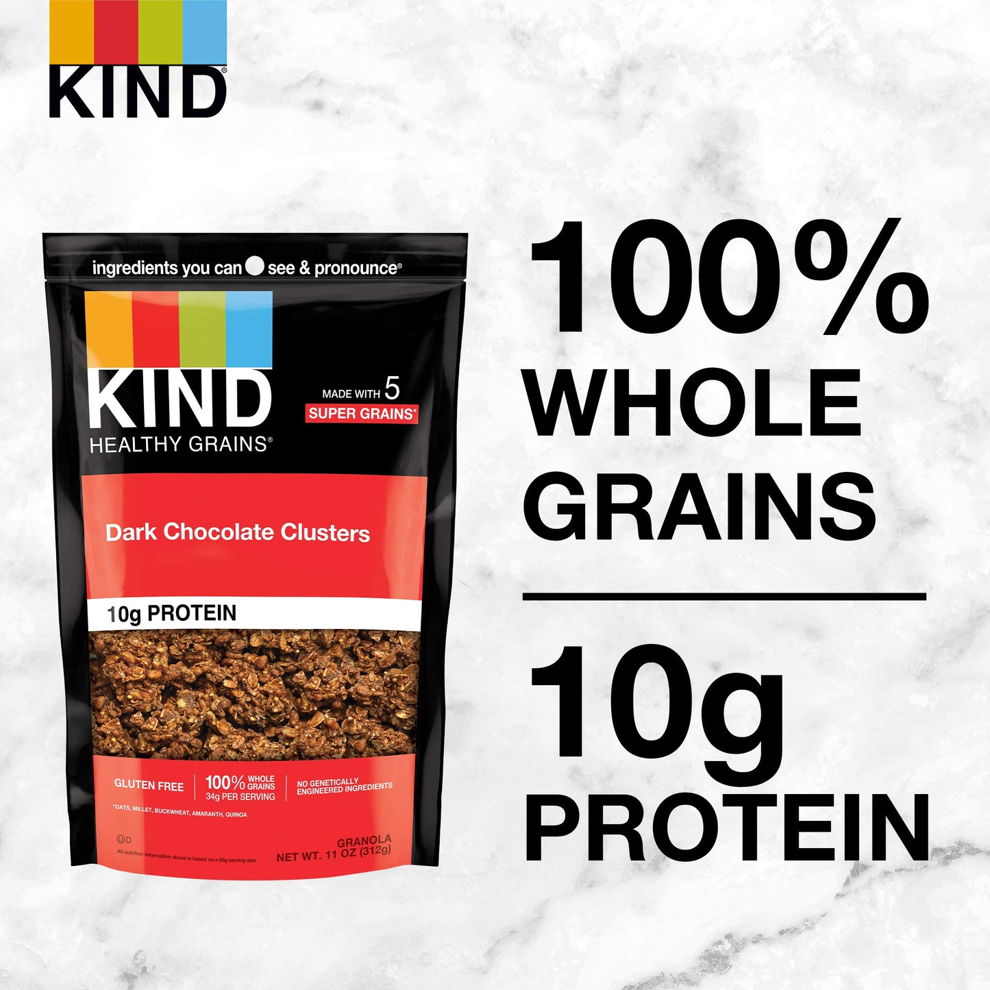Kind Healthy Grains Clusters, Dark Chocolate Granola, Gluten Free, 10G Protein, 11 Ounce (Pack Of 6)
