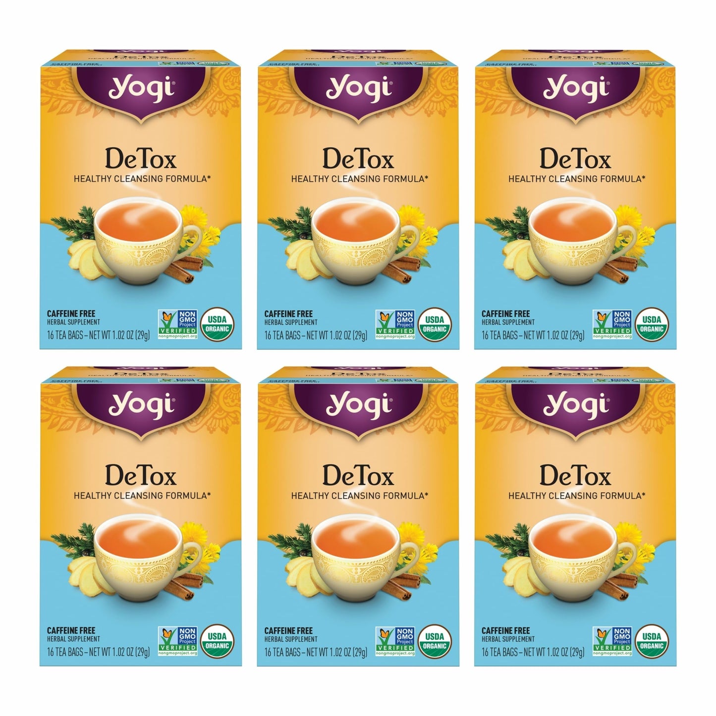 Yogi Tea DeTox Tea - 16 Tea Bags per Pack (6 Packs) - Organic Detox Tea for Digestive & Circulation Support - Includes Burdock,