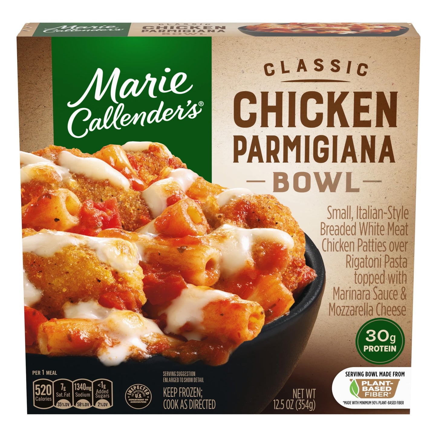Marie Callenders Classic Chicken Parmigiana Bowl Single Serve Frozen Meal, 12.5 oz, (frozen)