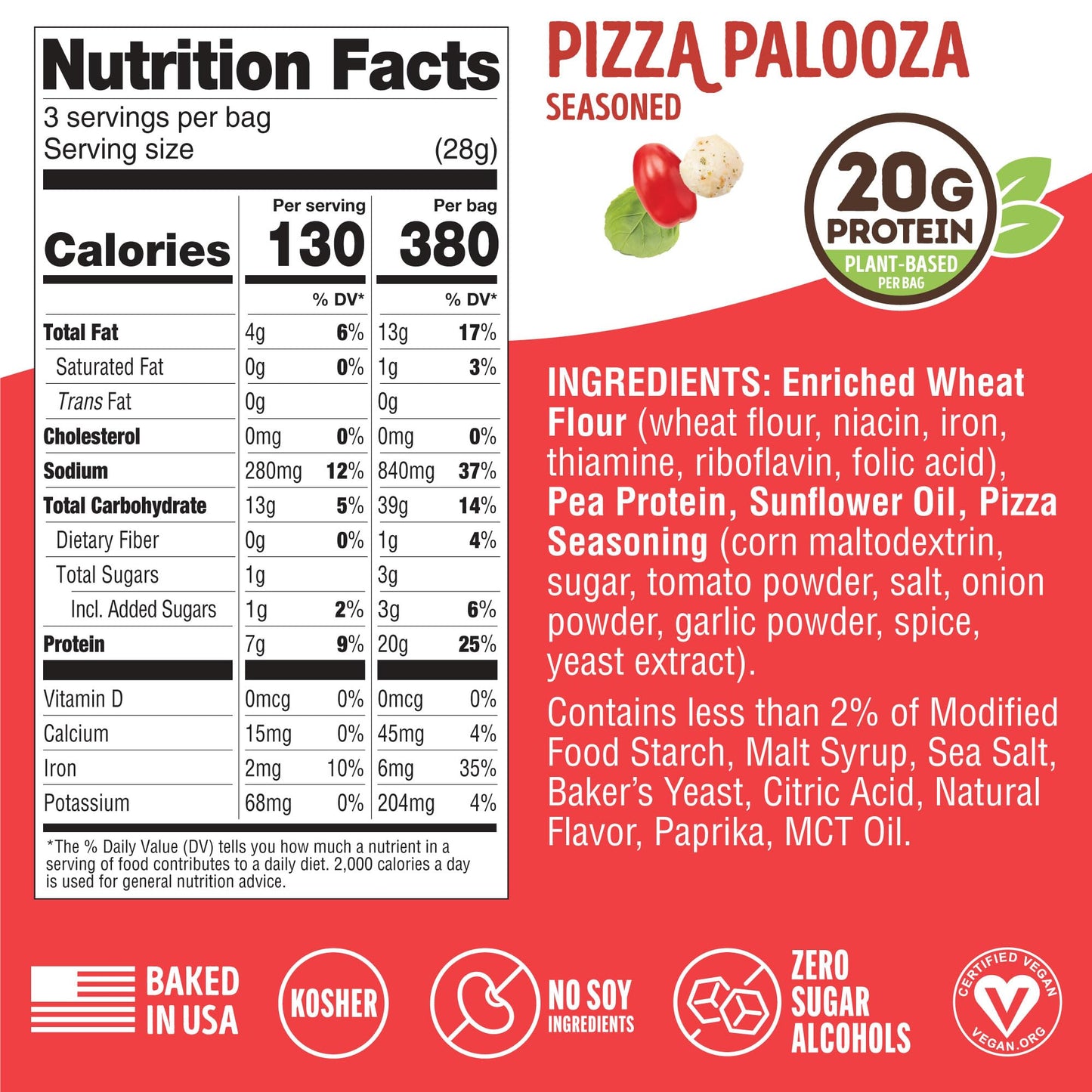 Lenny & Larrys Pizza Palooza FITZELS- Savory Pretzel Snacks Incredibly Tasty High Protein, Salty, Vegan, Kosher 20 gs of Plant