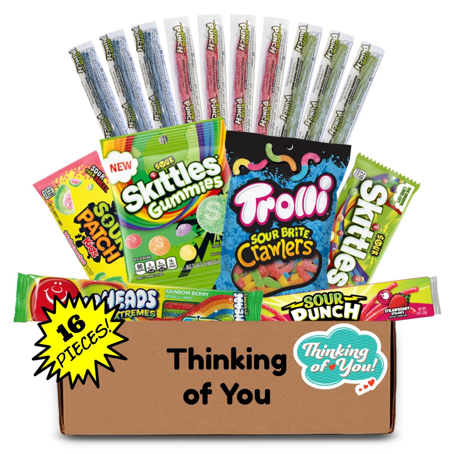 Hangry Kit Thinking Of You Sour Candy Kit - 16-Piece Variety Pack With All Your Favorite Sour Candy Classics In A 'Thinking Of Y
