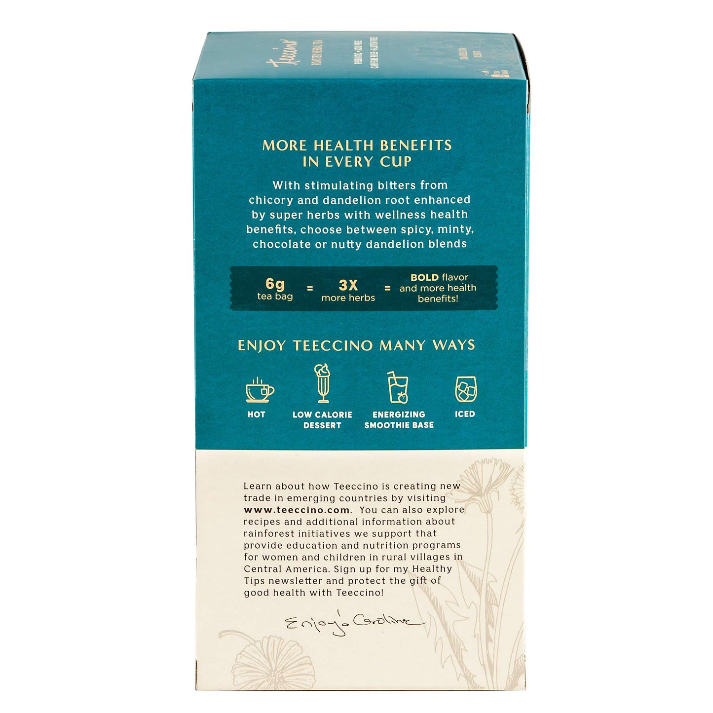 Teeccino Dandelion Mocha Herbal Tea - Caffeine Free, Prebiotic - 25 Count