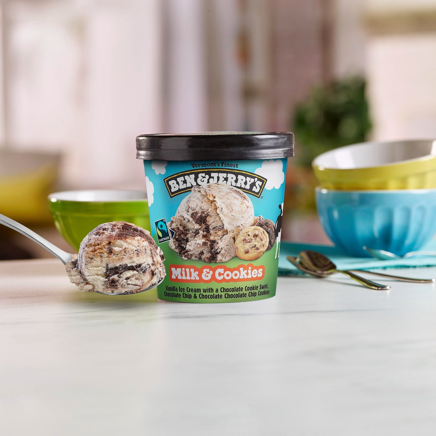 Ben & Jerrys Milk & Cookies Vanilla Ice Cream Pint Non-GMO 16 oz