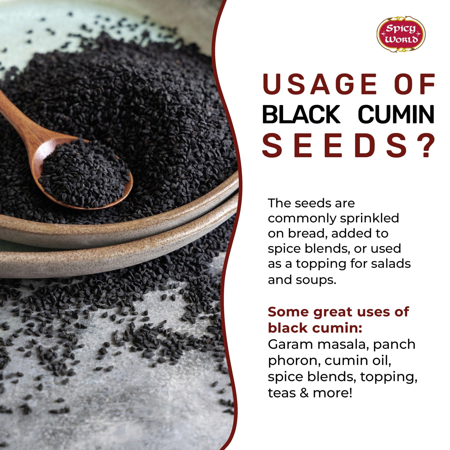 Spicy World Black Cumin Seeds 7Oz - Nigella Sativa - Resealable Bag | Whole Black Seed (Kalonji) Great For Health, Making Black Seed Oil & More!