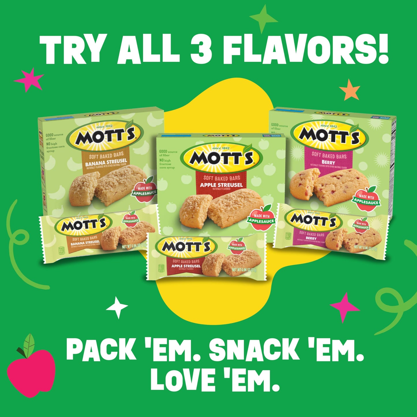 Motts Soft Baked Bars  Banana Streusel  Made With Applesauce  6 Count  5.76 oz