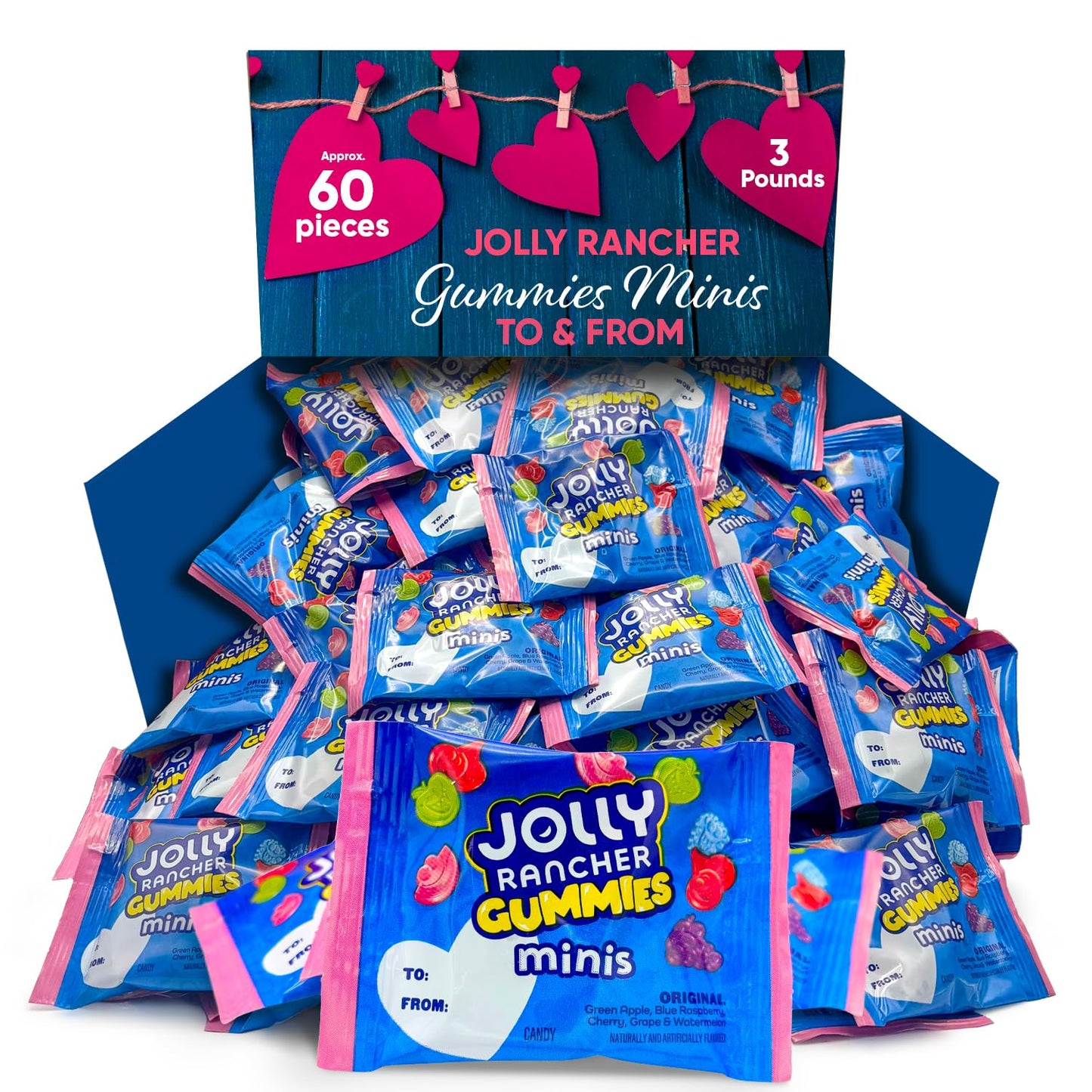 Fruit-Flavored Gummies Minis To & From - 3Lb Bag (Approx. 60 Pieces), Individually Wrapped Fruity Chewy Candy