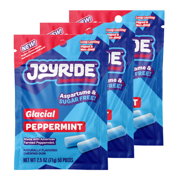 Joyride Gum - 3 Packs - Glacial Peppermint - Aspartame & Sugar Free, Low Carb, Vegan, Healthy Chewing Gum - 50 Count (3 Pack)