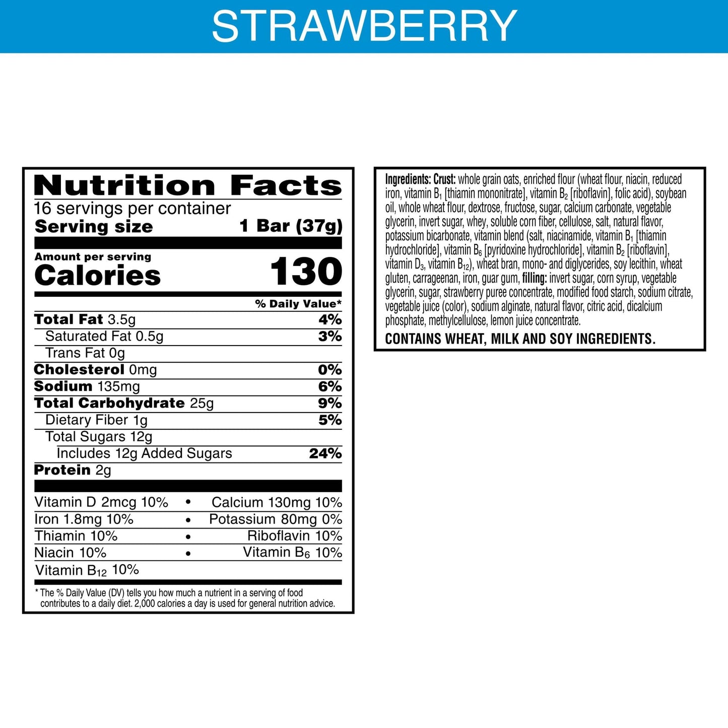 Nutri-Grain Soft Baked Breakfast Bars, Made With Whole Grains, Kids Snacks, Value Pack, Strawberry, 20.8Oz Box (16 Bars)