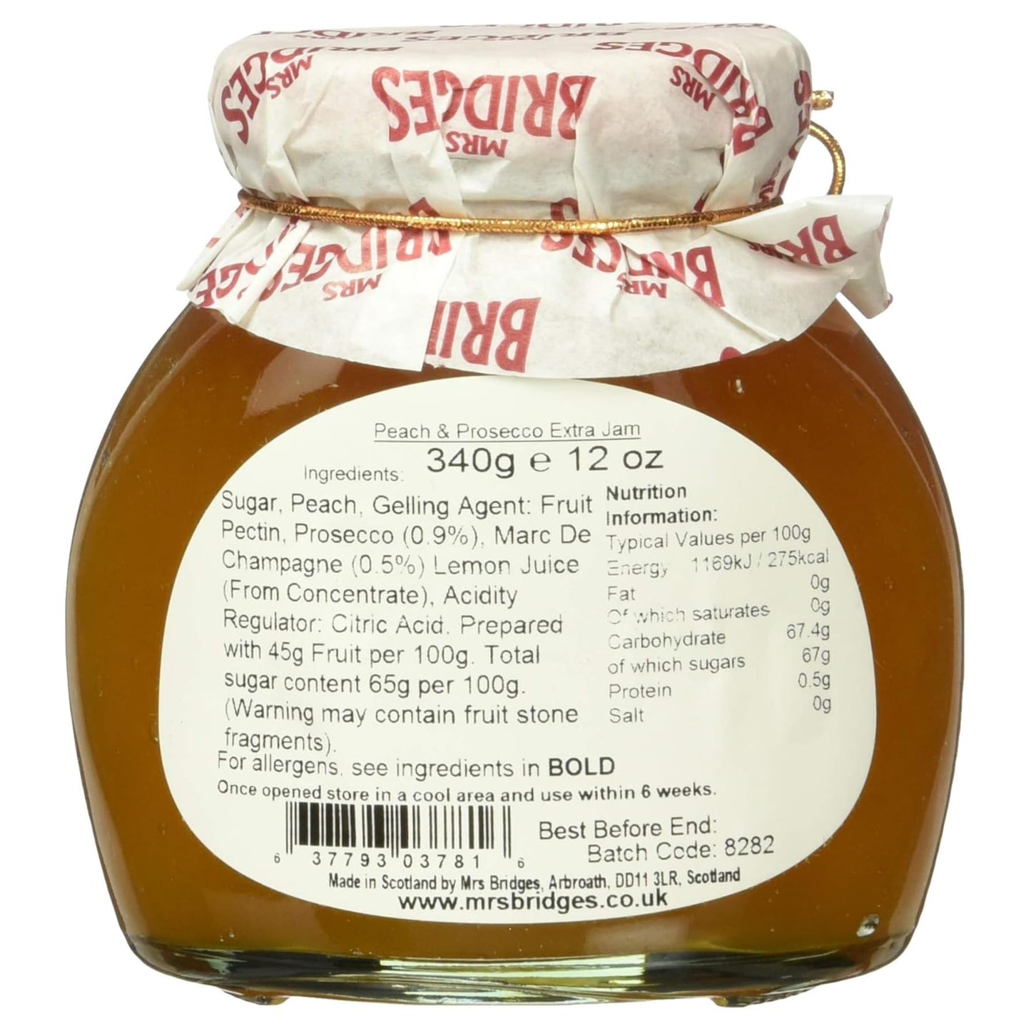 Mrs Bridges Peach & Prosecco Preserve, Made In Scotland, 12Oz Jar (Pack Of 3)