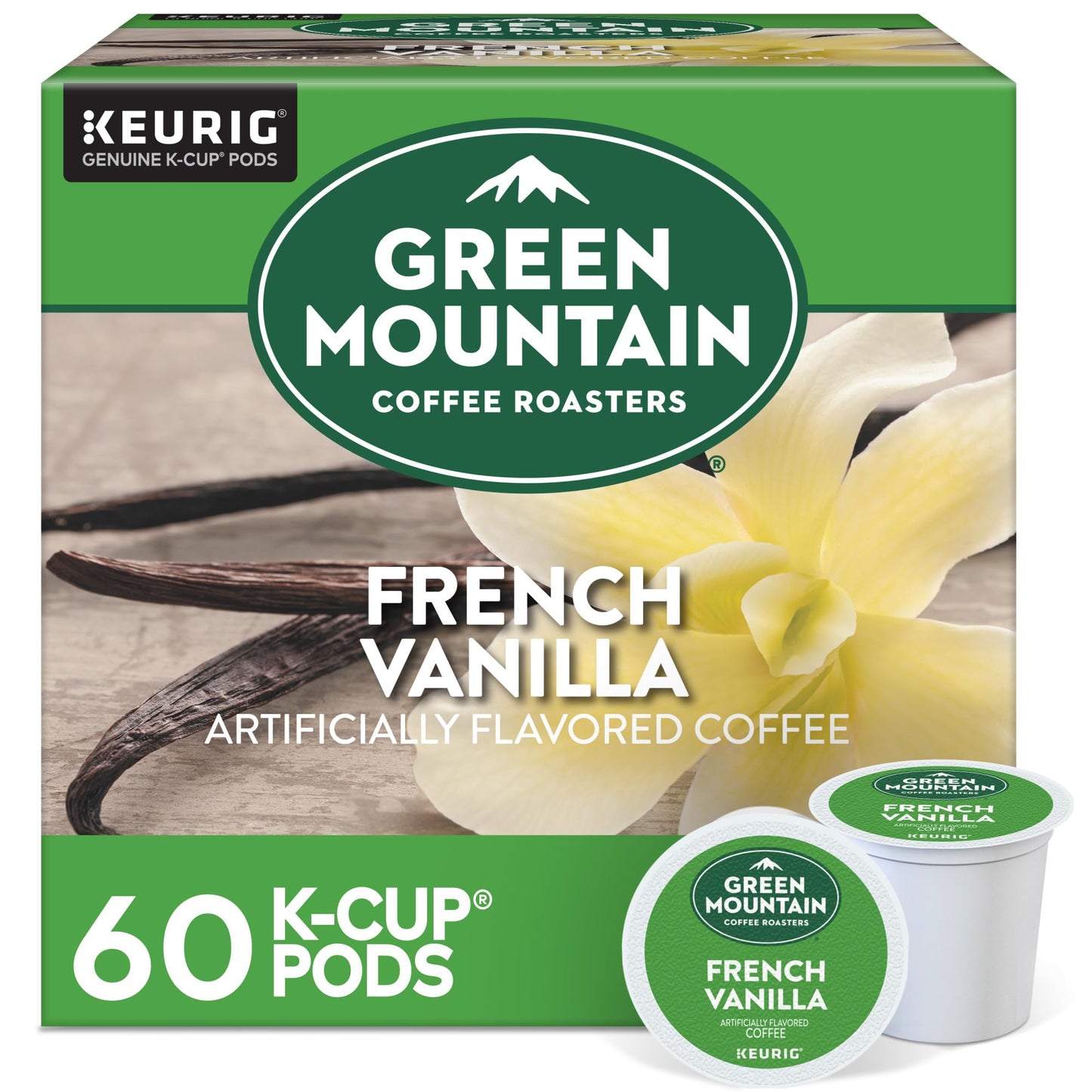Green Mountain Coffee Roasters French Vanilla Keurig Single-Serve K-Cup pods, Light Roast Coffee, 60 Count (6 Packs of 10)