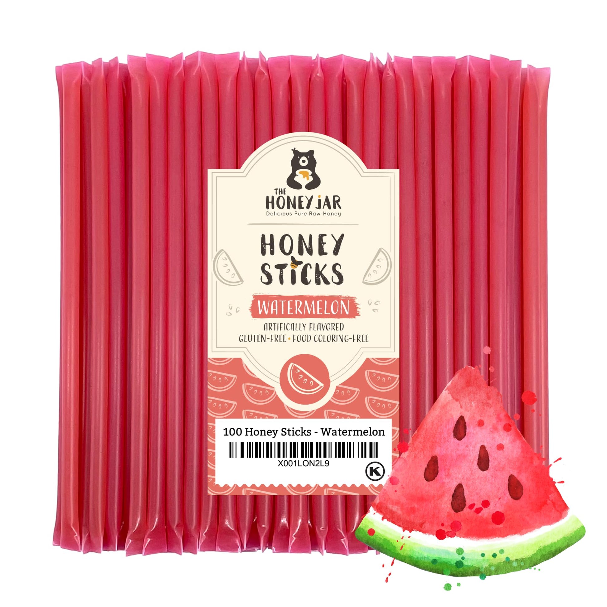 The Honey Jar Watermelon Flavored Honey Sticks - Pure Honey Straws For Tea, Coffee, Or A Healthy Treat - One Teaspoon Of Flavore