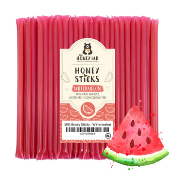 The Honey Jar Watermelon Flavored Honey Sticks - Pure Honey Straws For Tea, Coffee, Or A Healthy Treat - One Teaspoon Of Flavore