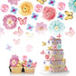 102Pcs Edible Flowers and Butterfly Cake Topper Cupcake Wafer Paper Wedding Themed Party Kids Wedding Girl Women Party Birthday 
