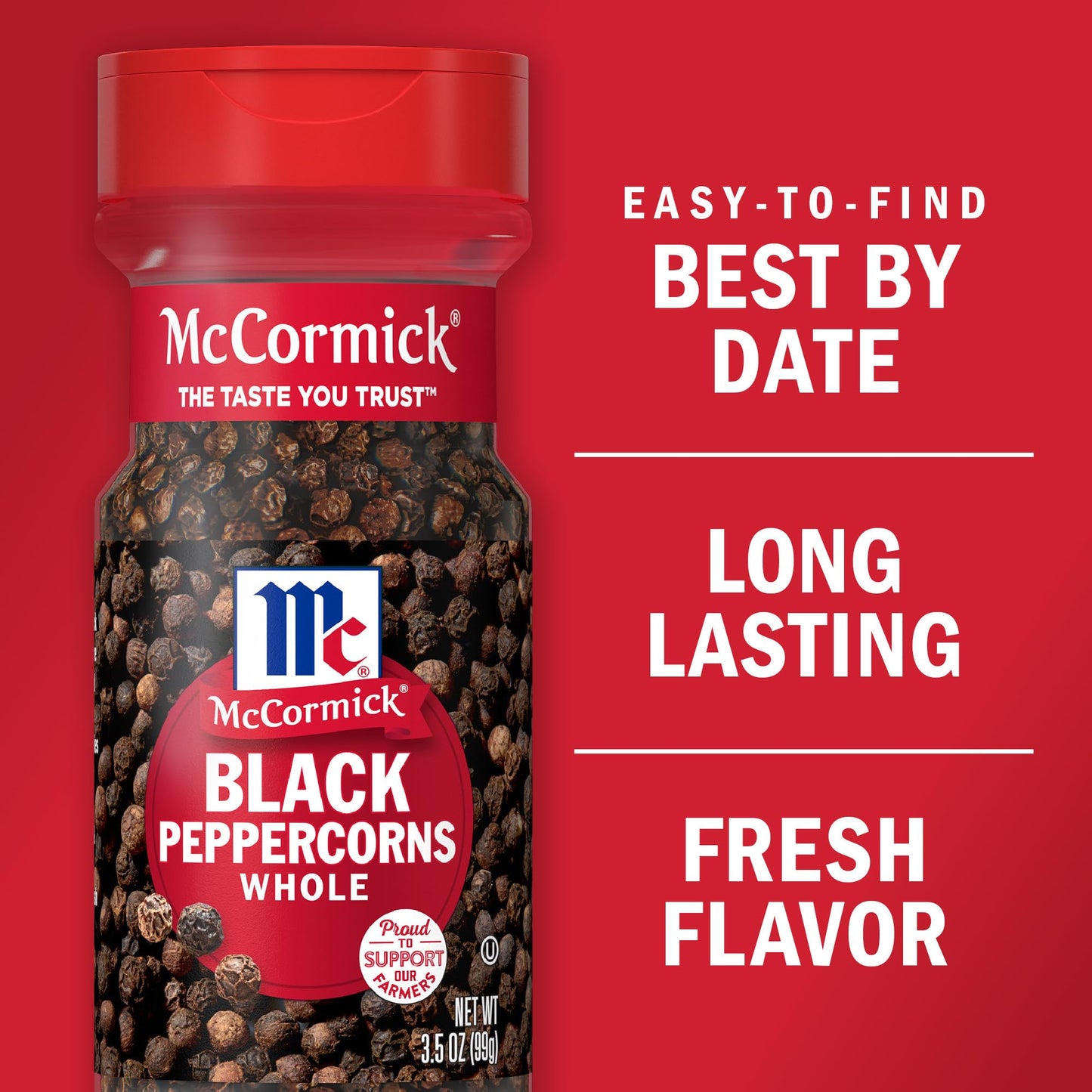 McCormick Whole Black Peppercorns, 3.5 oz - Whole Black Pepper, Spices and Seasonings