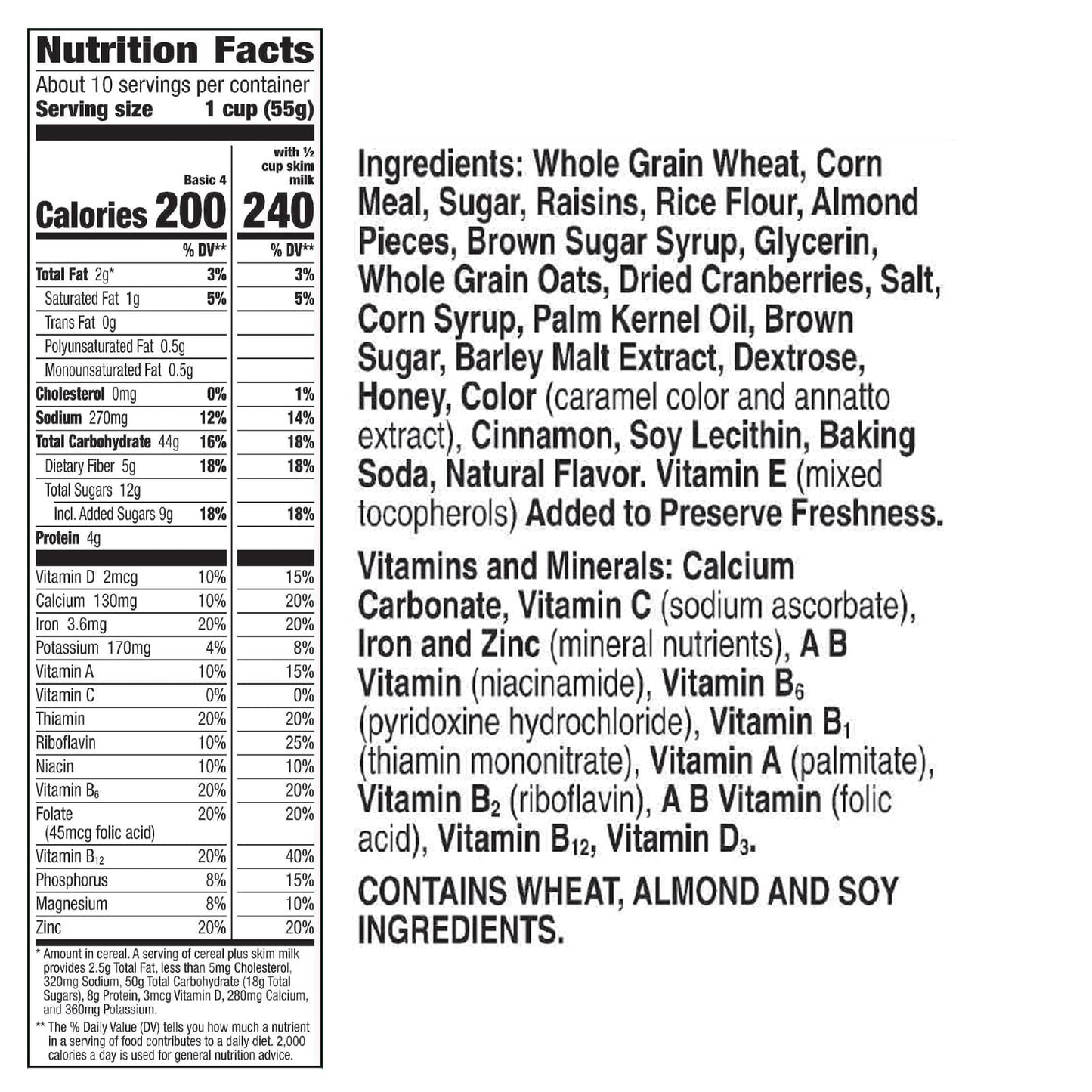 Basic 4 Heart Healthy Cereal, Fruit and Nut Fiber Cereal with Whole Grain, 19.8 oz (Pack of 6)