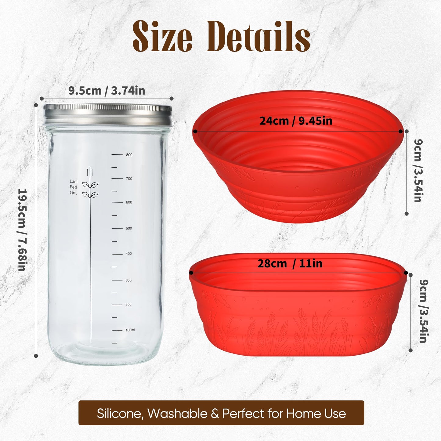 Sourdough Starter Kit With Jar - Complete Sourdough Bread Baking Supplies For Beginners, Includes 2 Silicone Proofing Baskets Ba