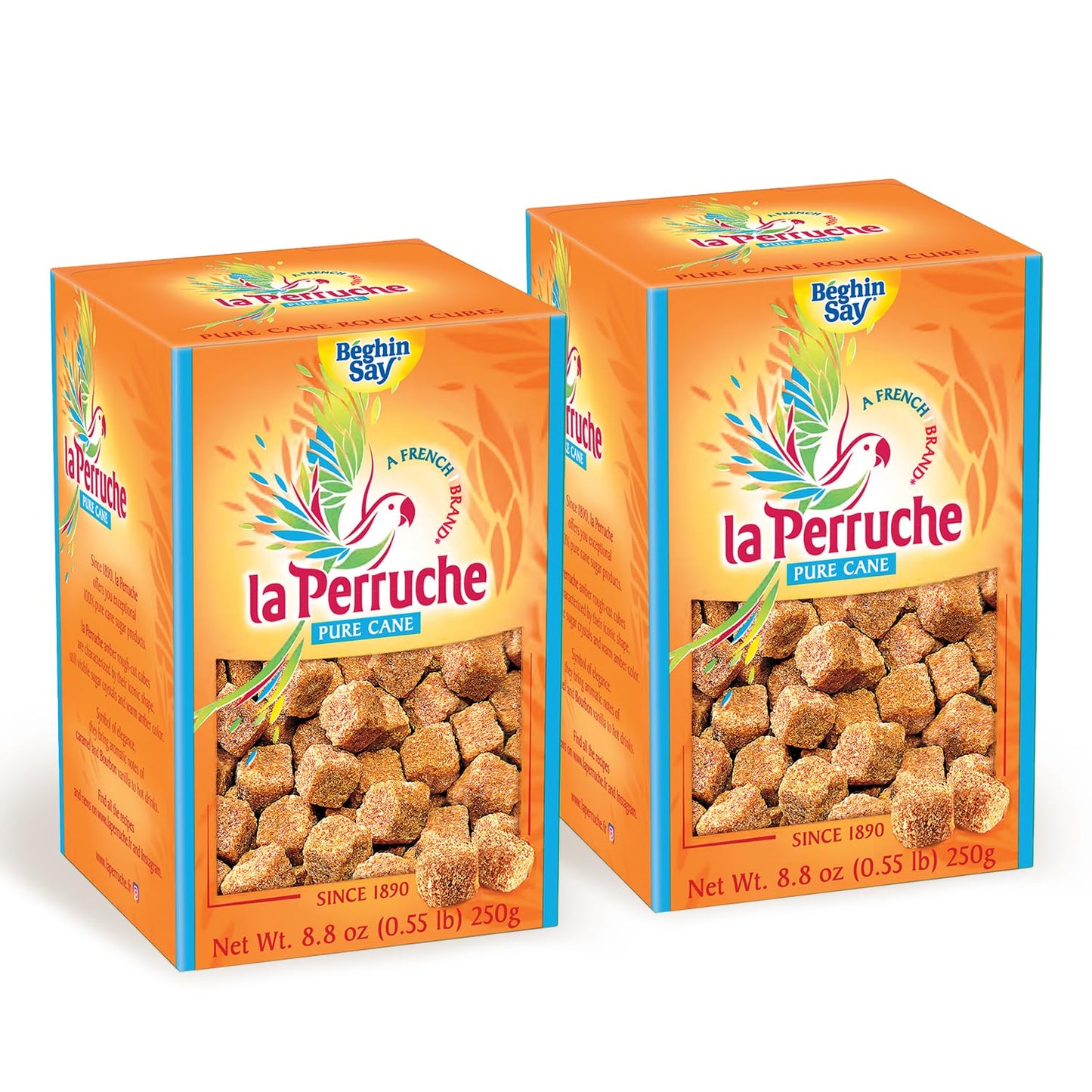 La Perruche Brown Sugar Cubes - Pure Cane, 250g (8.8oz) Box, Pack of 2