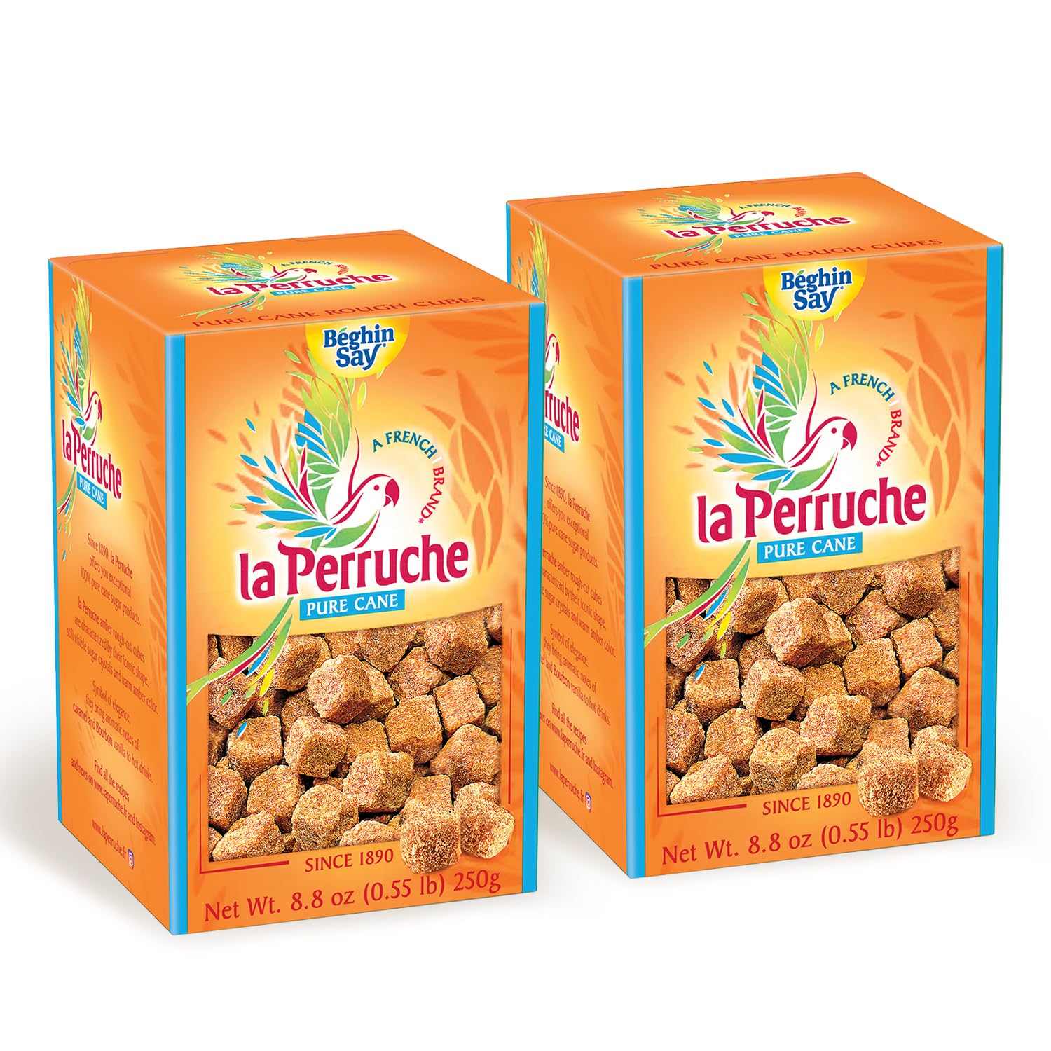 La Perruche Brown Sugar Cubes - Pure Cane, 250g (8.8oz) Box, Pack of 2