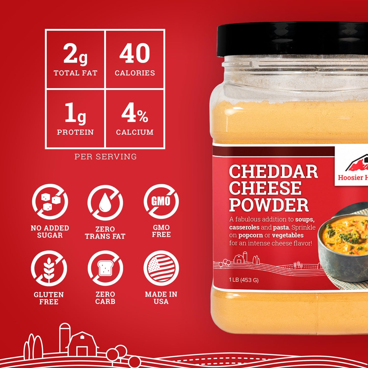 Hoosier Hill Farm Cheddar Cheese Powder, 1LB - Orange, Pack of 1, Ideal for Cooking and Snacking