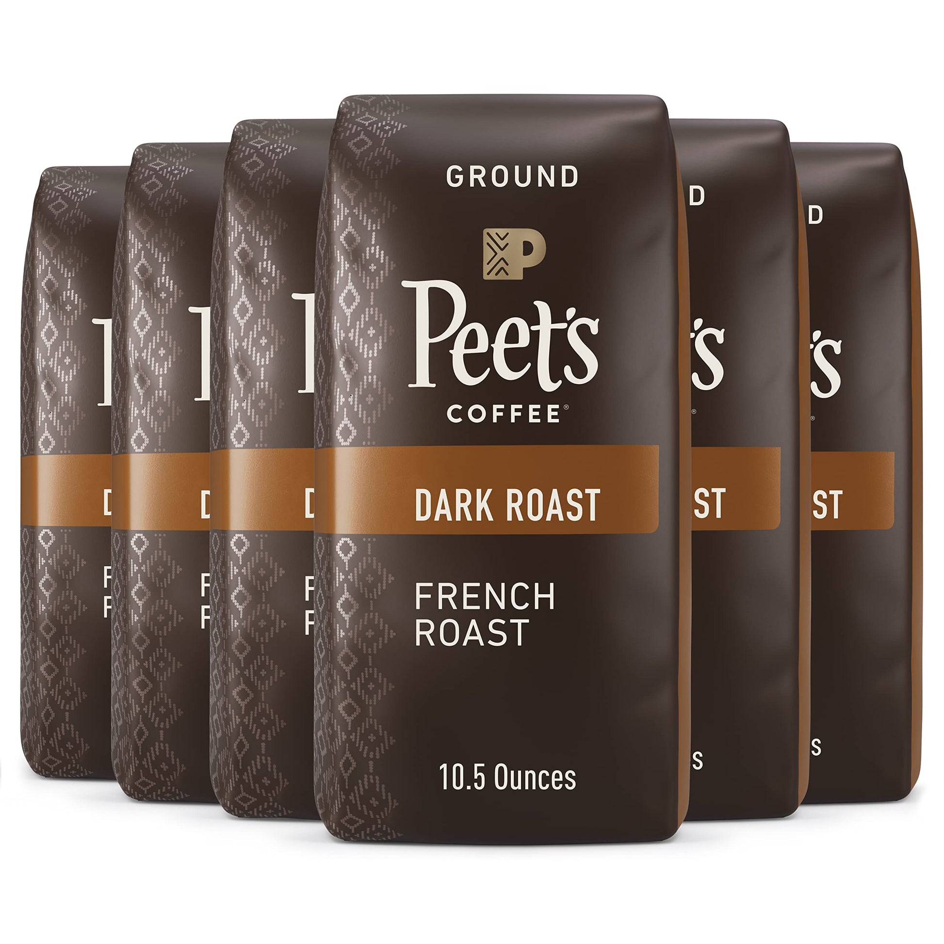 Peet'S Coffee, Dark Roast Ground Coffee - French Roast 63 Ounces (6 Bags Of 10.5 Ounces)