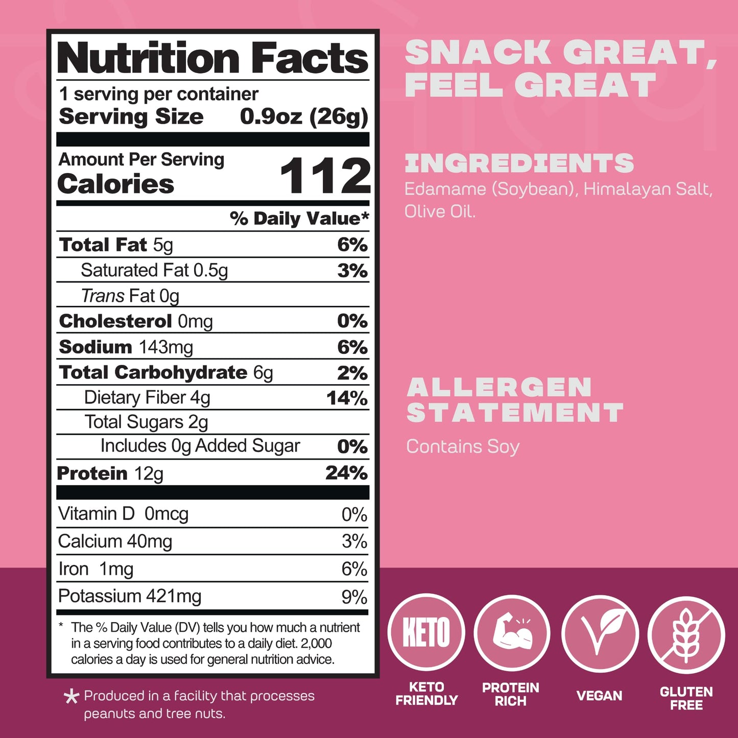 Where You Bean Edamame Beans Snack (Himalayan Salt) - Crunchy and Dry Roasted Edamame Beans - High Protein Snacks, Keto and Vega