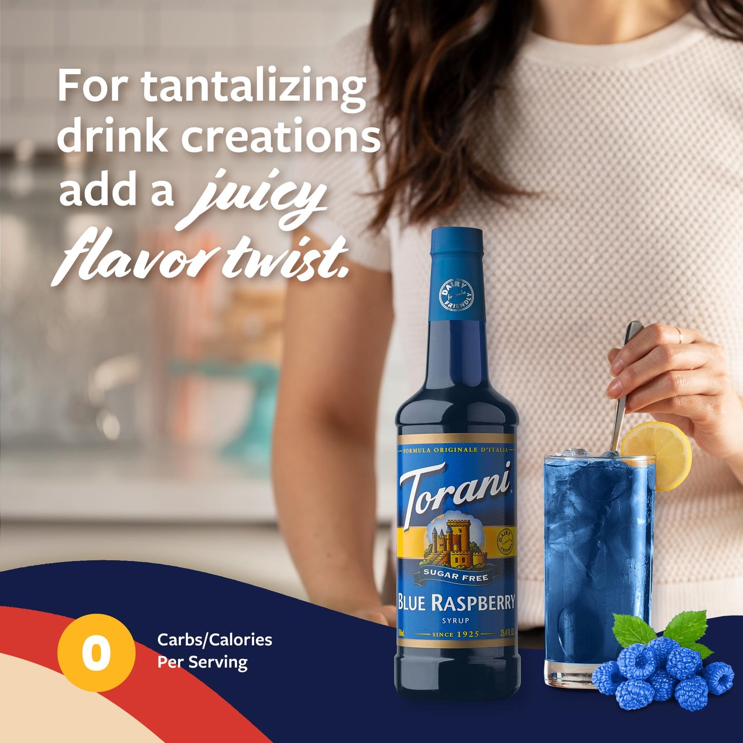 Torani Sugar Free Syrup, Blue Raspberry, Zero-Calorie Flavoring For Drinks, Pump Included, 25.4 Oz