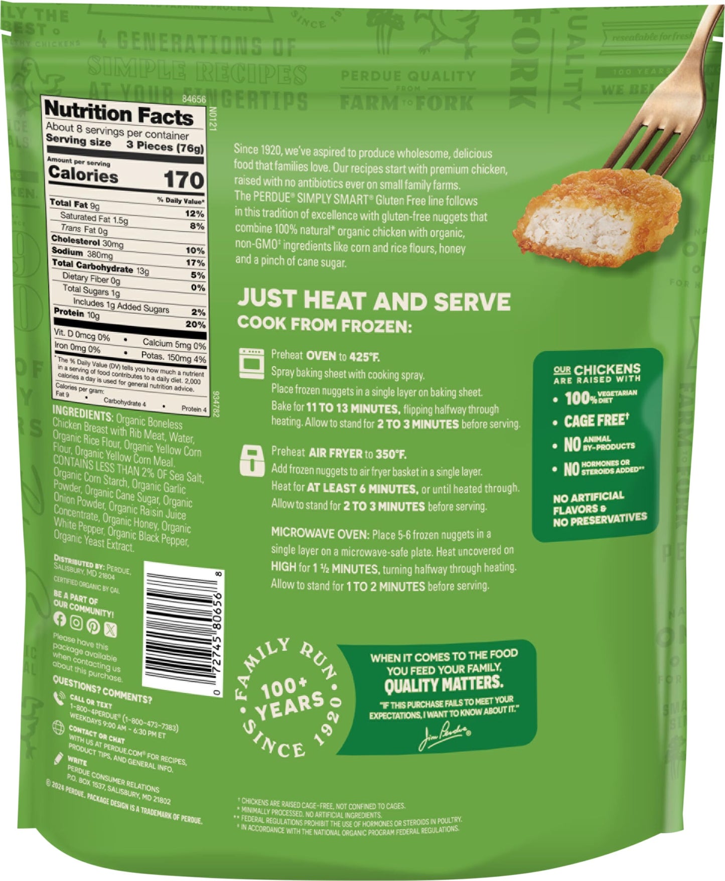 Perdue Simply Smart Organics Breaded Chicken Breast Nuggets Gluten Free, 22 oz. (Frozen)