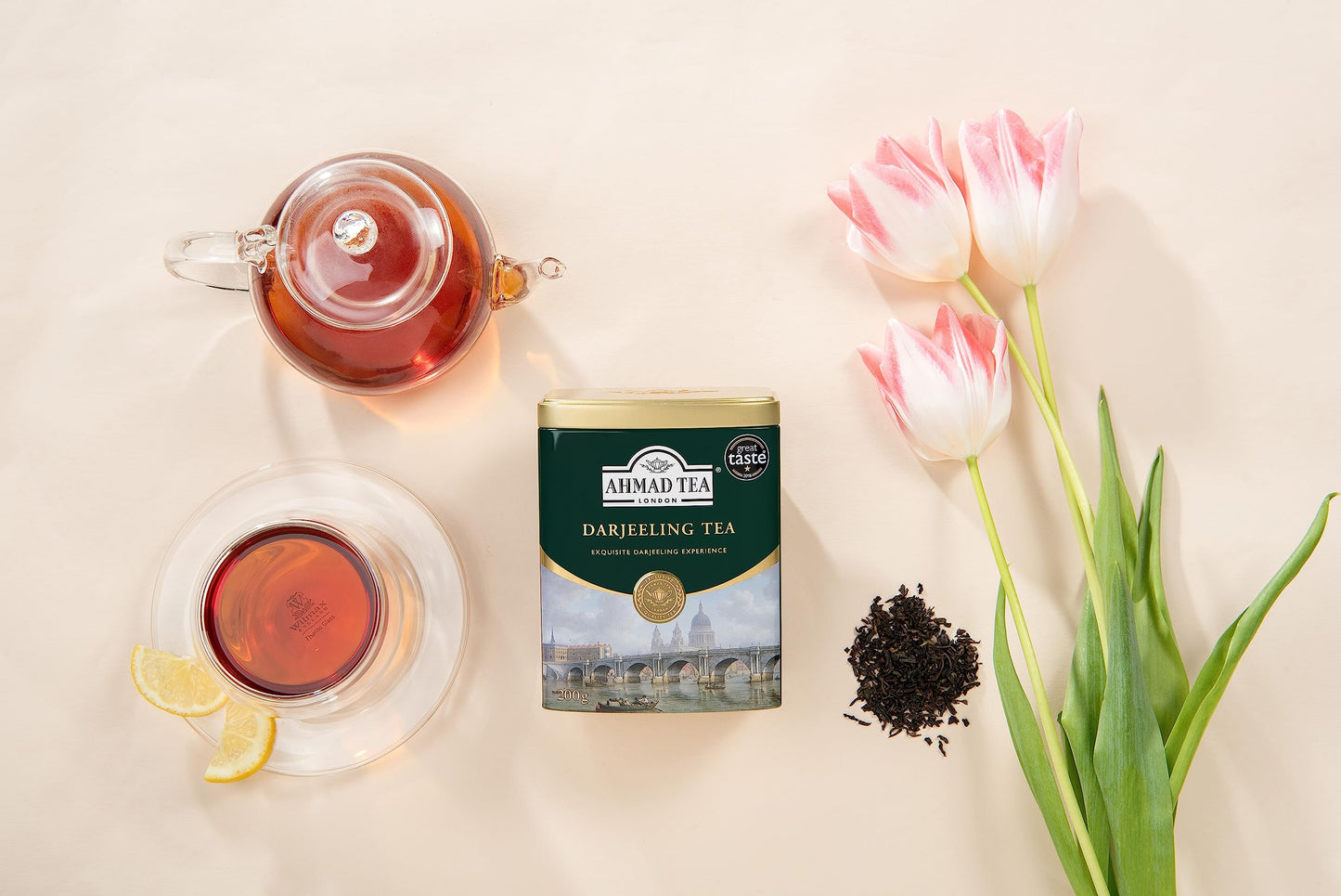 Ahmad Tea Black Tea, Darjeeling Tea Loose Leaf, Metal Tin, 100g - Caffeinated and Sugar-Free