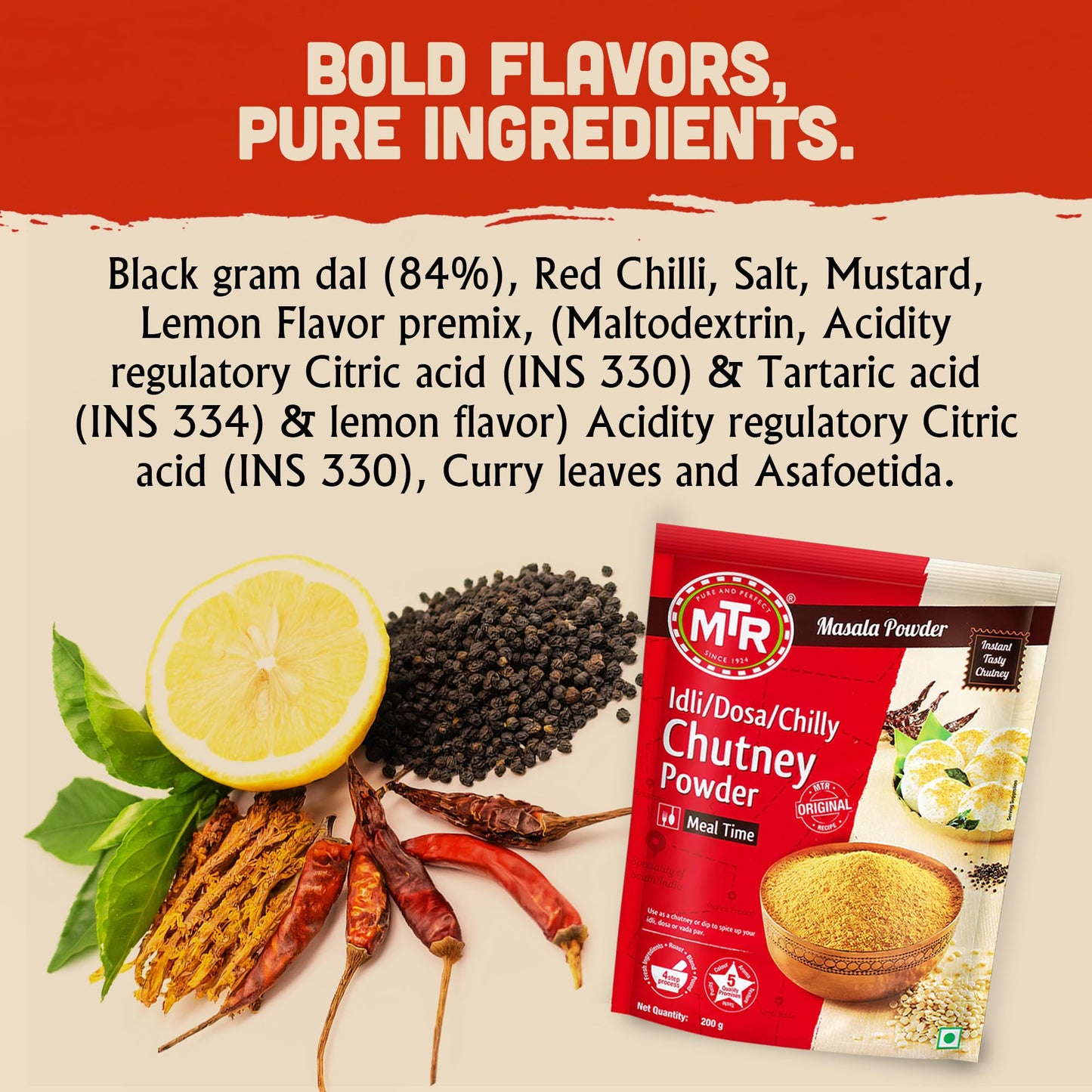 Mtr Spiced Chutney Powder - Indian Spice Blend With Black Gram Dal, Red Chilli, Curry Leaves, Mustard, And Asafoetida - Instant