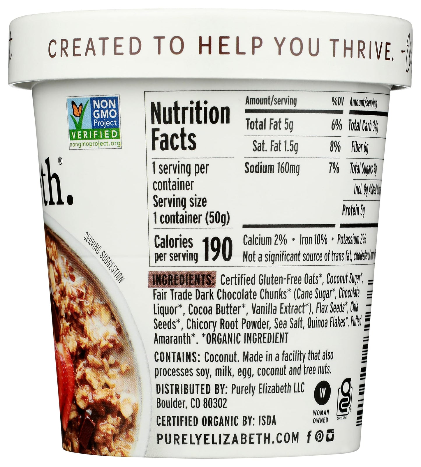 Purely Elizabeth Oatmeal Cup Dk Choc Chunk 1.76 Oz